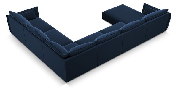 Тъмносин кадифен ъглов диван (десен ъгъл/U форма) Vanda – Mazzini Sofas