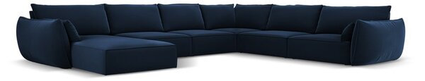 Тъмносин кадифен ъглов диван (десен ъгъл/U форма) Vanda – Mazzini Sofas