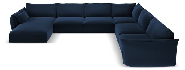 Тъмносин кадифен ъглов диван (десен ъгъл/U форма) Vanda – Mazzini Sofas