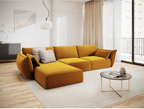 Кадифен ъглов диван в цвят горчица (ляв ъгъл) Vanda – Mazzini Sofas