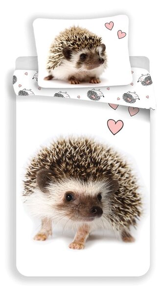 Бяло-кафяво единично памучно детско спално бельо 140x200 cm Hedgehog – Jerry Fabrics