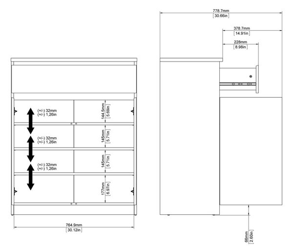 Скрин от дъбов декор в естествен цвят 80x100x40 cm Naia – Tvilum