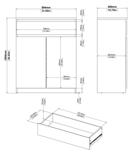 Скрин от дъбов декор в естествен цвят 80x100x40 cm Naia – Tvilum