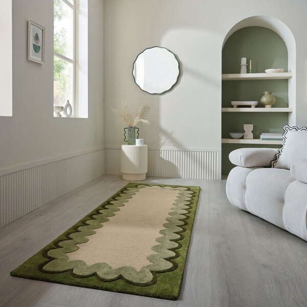 Зелена/в естествен цвят ръчно изработена вълнена пътека 80x230 cm Wiggle Wool – Flair Rugs