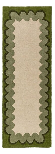 Зелена/в естествен цвят ръчно изработена вълнена пътека 80x230 cm Wiggle Wool – Flair Rugs
