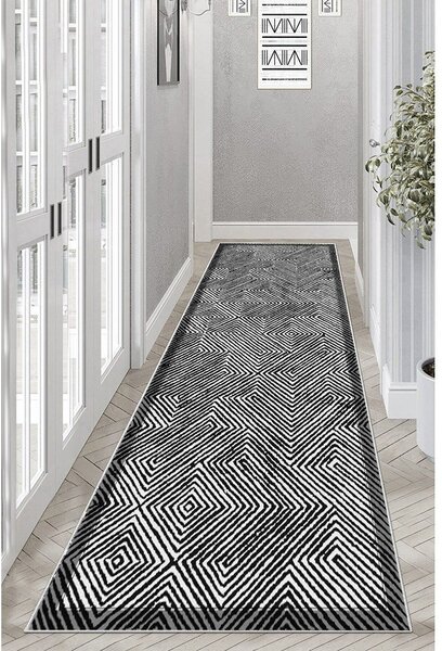Черно-бял пътека подходяща за пране 80x200 cm Rimio – Vitaus