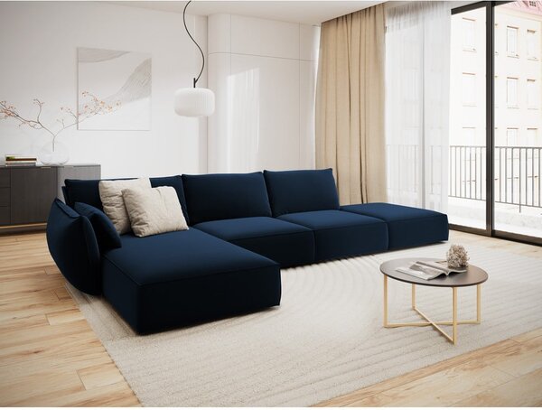 Тъмносин кадифен ъглов диван (ляв ъгъл) Vanda – Mazzini Sofas