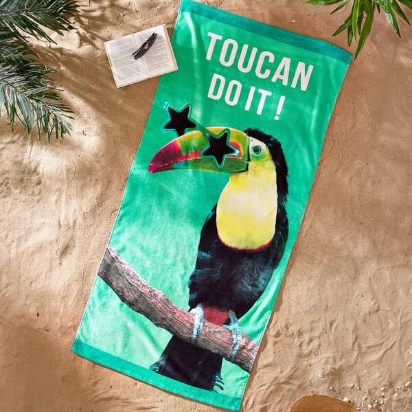 Зелена памучна плажна кърпа 76x160 cm Toucan Do It – Catherine Lansfield