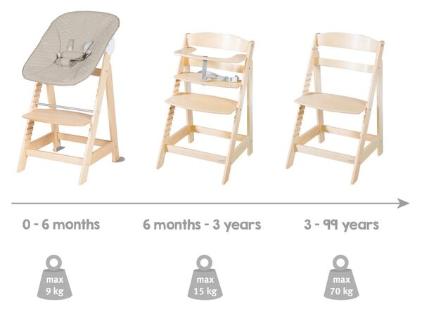 Стол за хранене в бежов и естествен цвят Born Up 2in1 Luxe – Roba