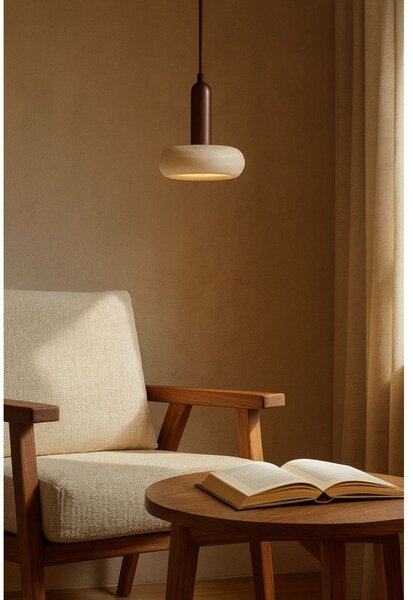 Кафяво/бежово LED висящо осветително тяло с каменен абажур ø 15 cm Karo – Opviq lights