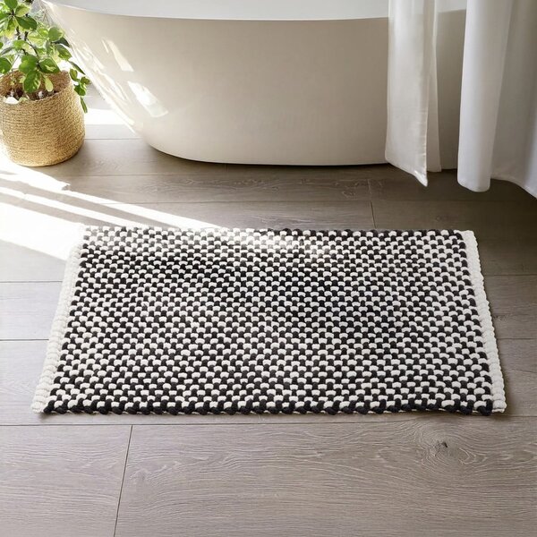 Черно-бял текстилен килим за баня 50x80 cm Covelo – Wenko