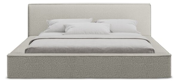 Светлосиво тапицирано двойно легло с място за съхранение и решетка 180x200 cm Noho - Makamii