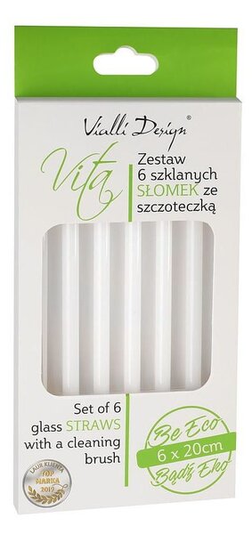Комплект от 6 бели стъклени сламки за пиене с дължина 20 cm - Vialli Design