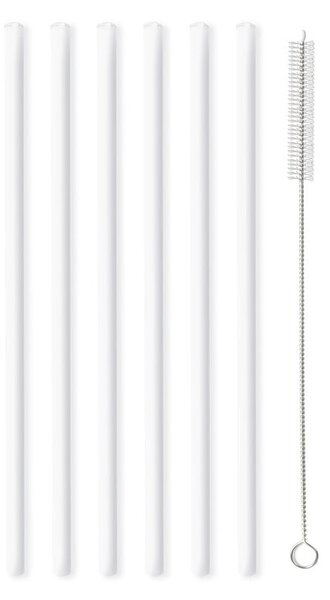 Комплект от 6 бели стъклени сламки за пиене с дължина 20 cm - Vialli Design