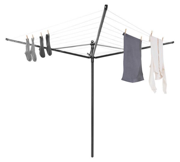 Външен простор Brabantia Lift-O-Matic 1003467, 50 м, Регулируема височина, Метален шиш за вкопаване, Калъф, Торба с щипки, Резистентен на корозия, Черен