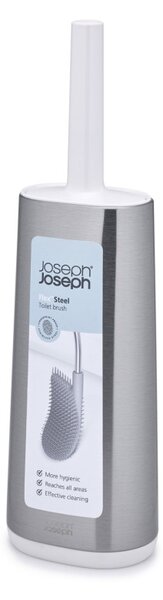 Четка за тоалетна Joseph Joseph Flex 70517, Гъвкава D-образна глава, Неръждаема стомана, Бял/Инокс