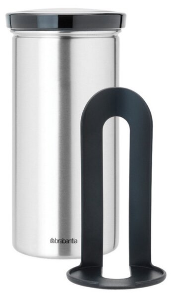 Буркан за съхранение на кафе капсули Brabantia 646988, За до 18 броя капсули, Неръждаема стомана, Устойчив на пръстови отпечатъци, Инокс/тъмносив