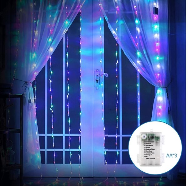 Aigostar - LED външен коледен гирлянд 200 LED, 8 функции, 3xAA, IP44, 5x2m, цвет