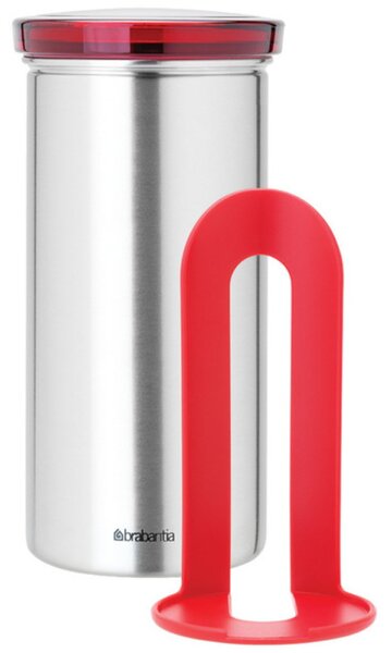 Буркан за съхранение на кафе капсули Brabantia 646986, За до 18 броя капсули, Неръждаема стомана, Устойчив на пръстови отпечатъци, Инокс/червен