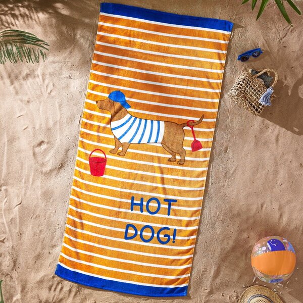 Оранжева памучна плажна кърпа 76x160 cm Hot Dog – Catherine Lansfield