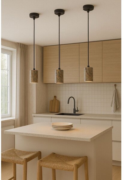 Сиво висящо осветително тяло с каменен абажур ø 6,5 cm Selma – Opviq lights