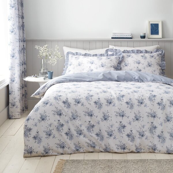 Бяло-синьо двойно спално бельо 200x200 cm Lucie Floral Frill – Catherine Lansfield