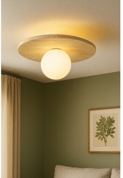 Бежово каменно осветително тяло за таван със стъклен абажур ø 12 cm Hilde – Opviq lights