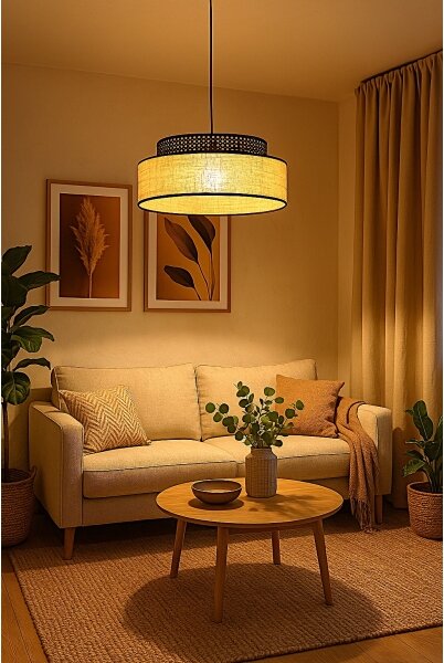 Пендел BOHO 1xE27/60W/230V Ø 40 см черен/ратан