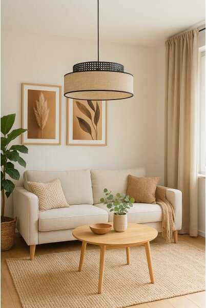 Пендел BOHO 1xE27/60W/230V Ø 40 см черен/ратан