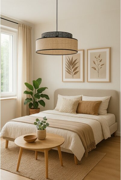 Пендел BOHO 1xE27/60W/230V Ø 40 см черен/ратан