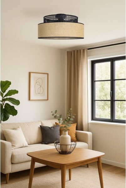 Плафон BOHO 1xE27/60W/230V Ø 40 см черен/ратан