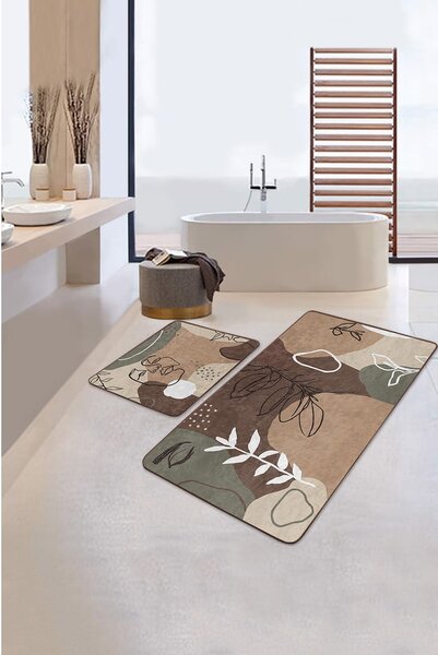 Кафяви кадифени постелки за баня в комплект от 2 бр. 60x100 cm Abstract Faces – Mila Home