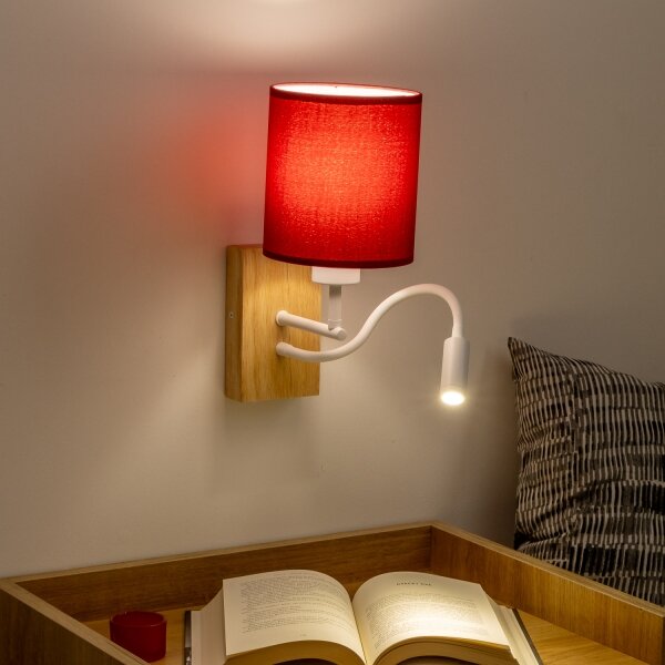 Brilagi-LED Аплик NUBILA WOOD 1xE27/25W/230V+LED/3W дъб/Помпейски червен