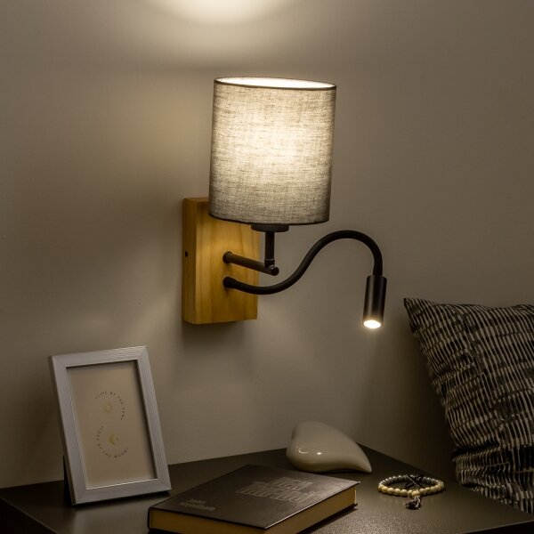 Brilagi - LED Аплик NUBILA WOOD 1xE27/25W/230V + LED/3W дъб/антрацит