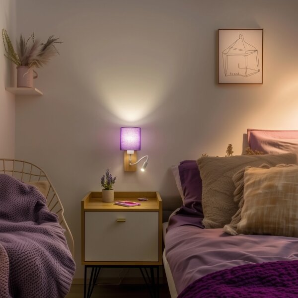 Brilagi - LED Аплик NUBILA WOOD 1xE27/25W/230V + LED/3W дъб/лилава