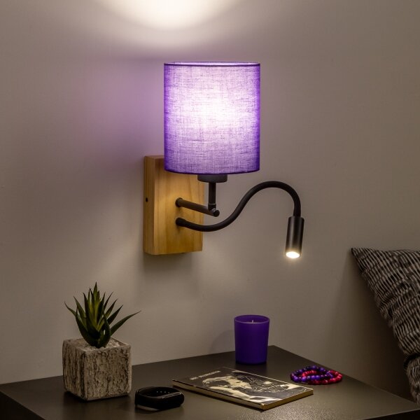 Brilagi - LED Аплик NUBILA WOOD 1xE27/25W/230V + LED/3W дъб/лилава