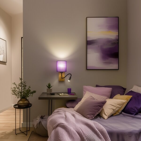 Brilagi - LED Аплик NUBILA WOOD 1xE27/25W/230V + LED/3W дъб/лилава