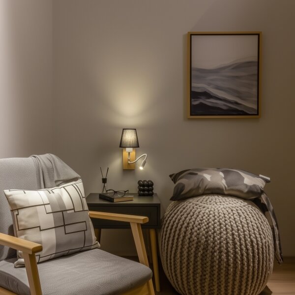 Brilagi - LED Аплик NUBILA WOOD 1xE27/25W/230V + LED/3W дъб/черен