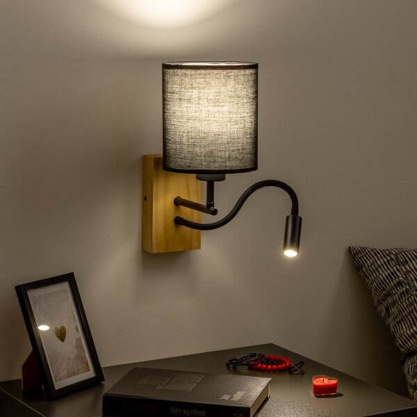 Brilagi - LED Аплик NUBILA WOOD 1xE27/25W/230V + LED/3W дъб/черен
