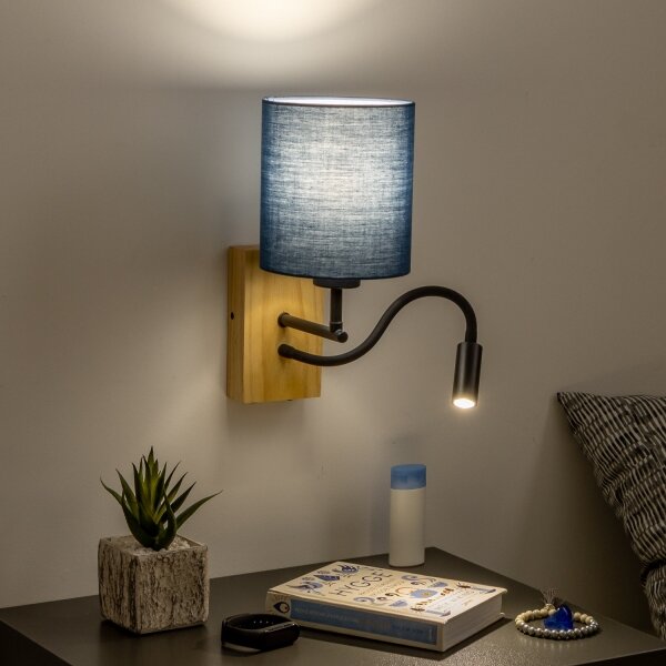 Brilagi - LED Аплик NUBILA WOOD 1xE27/25W/230V+ LED/3W дъб/тъмносин