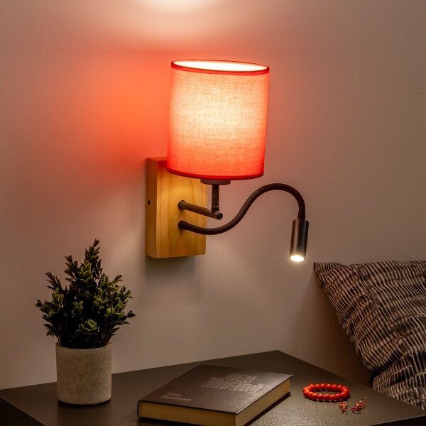 Brilagi - LED Аплик NUBILA WOOD 1xE27/25W/230V + LED/3W дъб/червен