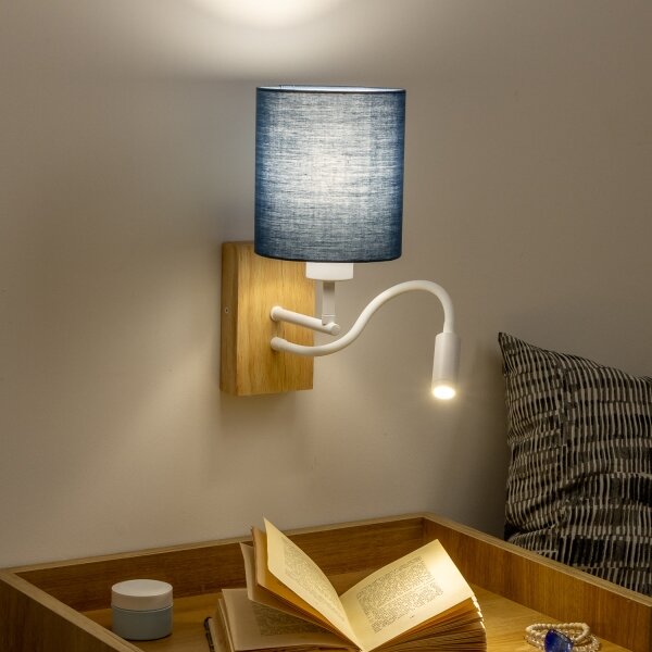 Brilagi - LED Аплик NUBILA WOOD 1xE27/25W/230V+ LED/3W дъб/тъмносин