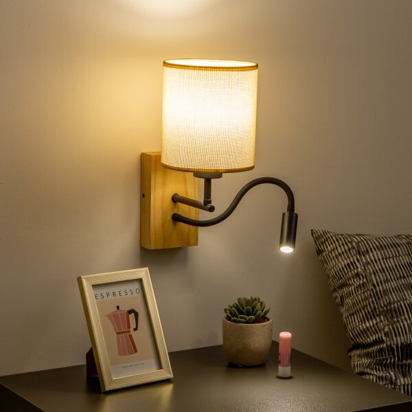 Brilagi - LED Аплик NUBILA WOOD 1xE27/25W/230V +LED/3W дъб/светлокафяво