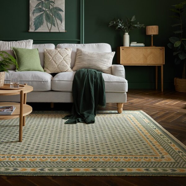 Зелен килим със смес от юта 160x230 cm Mara Jute Border – Flair Rugs