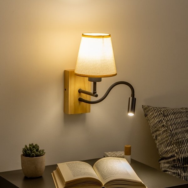Brilagi - LED Аплик NUBILA WOOD 1xE27/25W/230V +LED/3W дъб/светлокафяво
