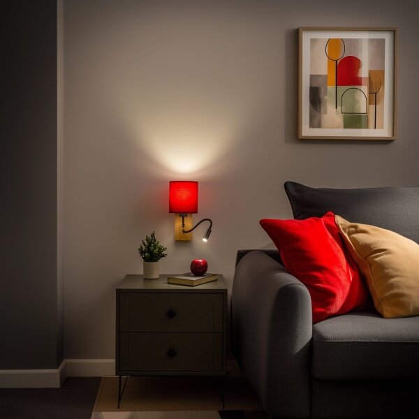 Brilagi-LED Аплик NUBILA WOOD 1xE27/25W/230V+LED/3W дъб/Помпейски червен
