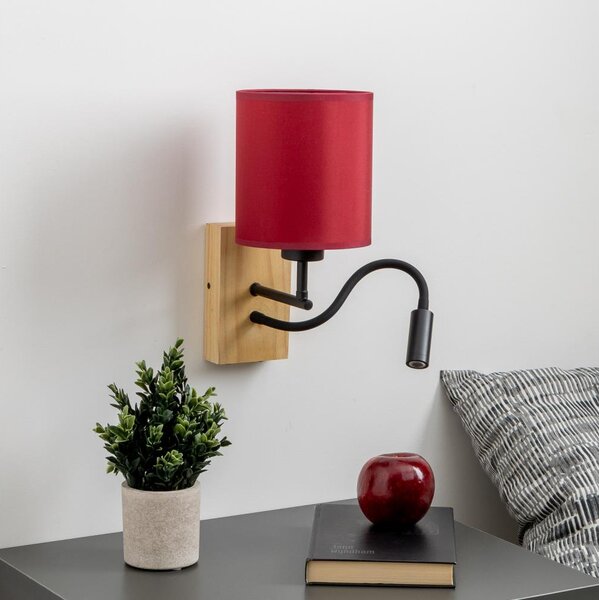 Brilagi-LED Аплик NUBILA WOOD 1xE27/25W/230V+LED/3W дъб/Помпейски червен