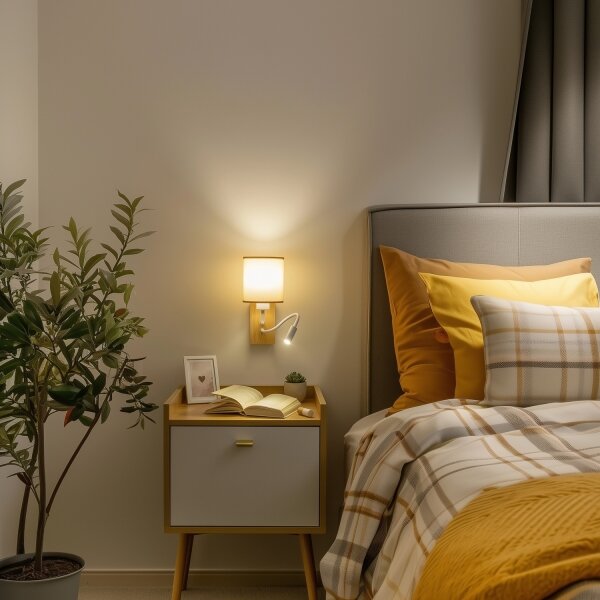 Brilagi - LED Аплик NUBILA WOOD 1xE27/25W/230V +LED/3W дъб/светлокафяво