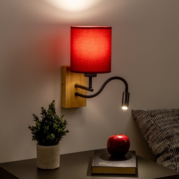 Brilagi-LED Аплик NUBILA WOOD 1xE27/25W/230V+LED/3W дъб/Помпейски червен