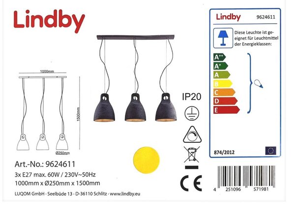 Lindby - Пендел IBU 3xE27/60W/230V